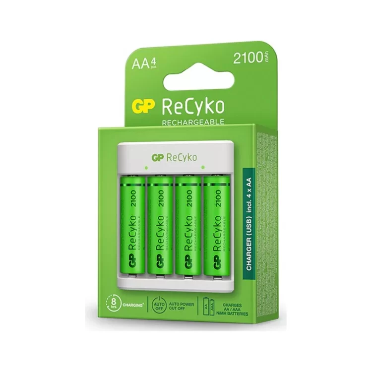 в продаже Зарядное устройство для аккумуляторов Gp ReCyko 4-Slot E411 USB Charger (w/ 4's 2100mAh AA Batteries) (GPE411 210AAHCN-2B4) - фото 3