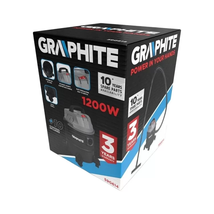 Пилосос будівельний Graphite 1200Вт, 18кПа, 20л, 220В/1200В (59G614) - фото 10