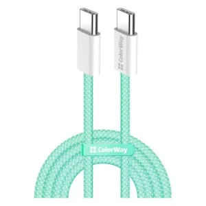 Дата кабель USB-C to USB-C 1.0m 60W 3.0А green ColorWay (CW-CBPDCC061-G)