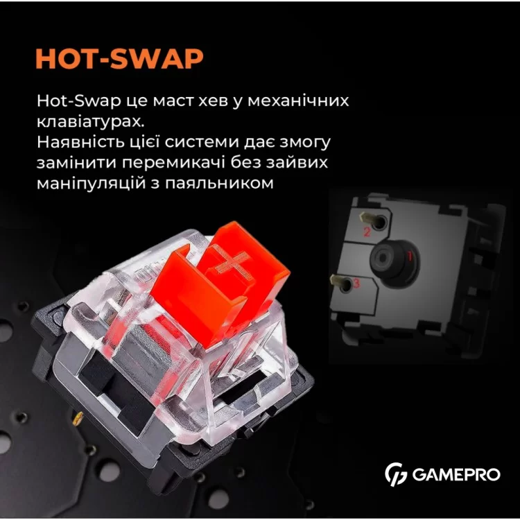 Клавиатура GamePro MK160B Hot-Swap Red Swich RGB USB UA Black (MK160B) характеристики - фотография 7