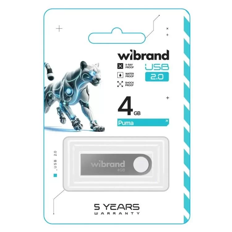 USB флеш накопичувач Wibrand 4GB Puma Silver USB 2.0 (WI2.0/PU4U1S) ціна 211грн - фотографія 2