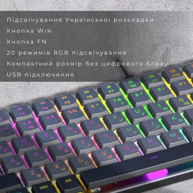 Клавіатура GamePro MK141R Red Swich Low Profile RGB USB Dark Gray (MK141R) - фото 9