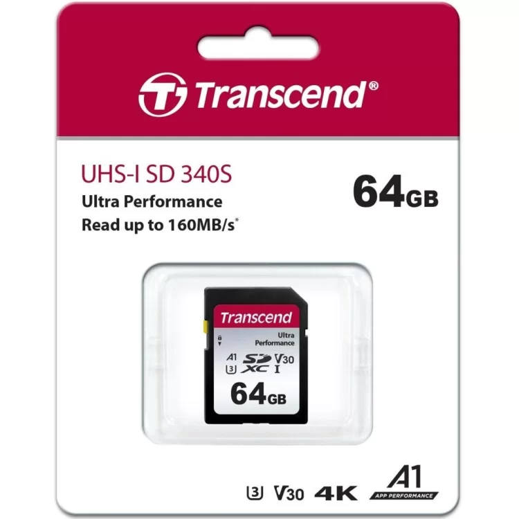 Карта пам'яті Transcend 64GB SD class 10 UHS-I U3 4K (TS64GSDC340S) ціна 856грн - фотографія 2