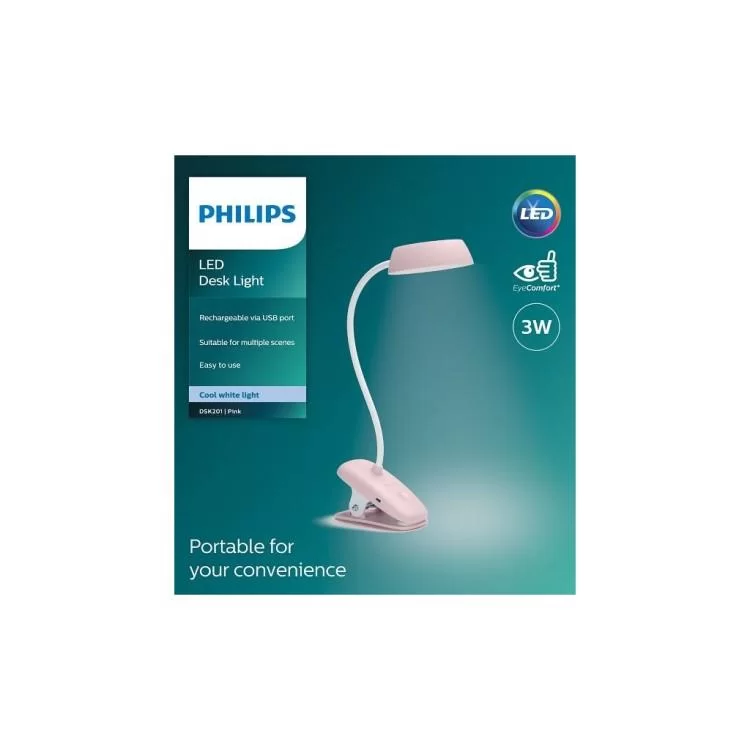 в продажу Настільна лампа Philips LED Reading Desk lamp Donutclip 3W, 4000K, 1200mAh (Lithium battery), рожевий (929003179627) - фото 3