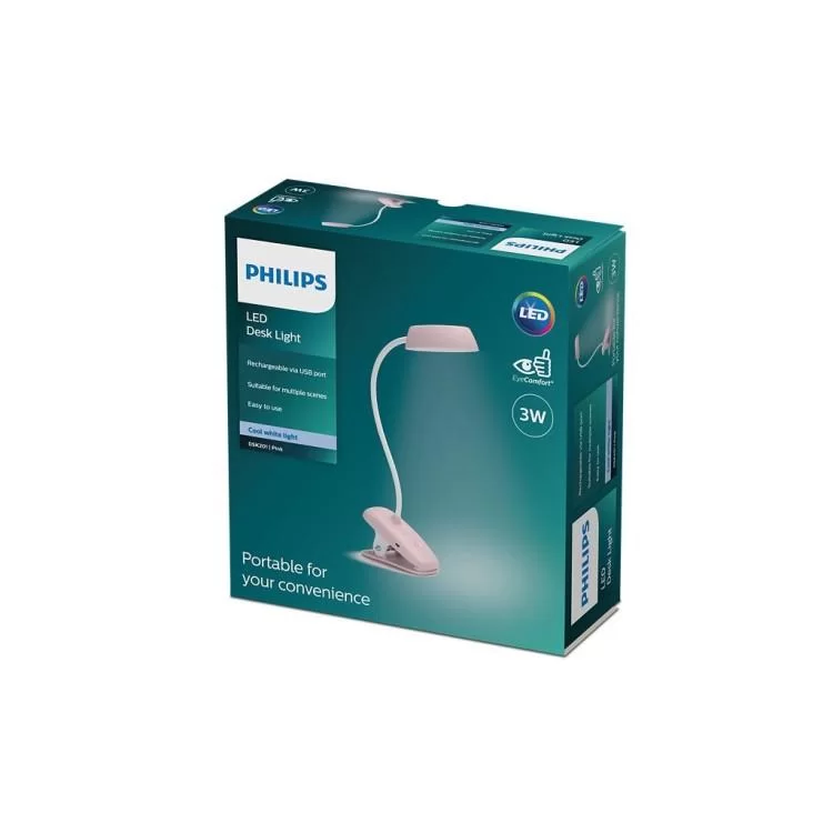 Настільна лампа Philips LED Reading Desk lamp Donutclip 3W, 4000K, 1200mAh (Lithium battery), рожевий (929003179627) інструкція - картинка 6