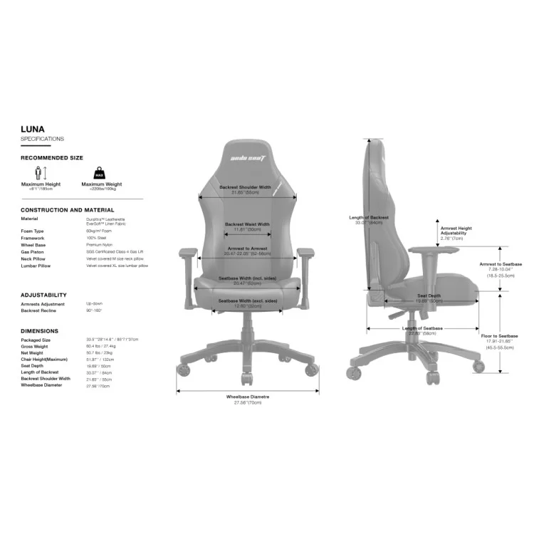 Крісло ігрове Anda Seat Luna Size L Back (AD18-44-B-PV/C) - фото 10