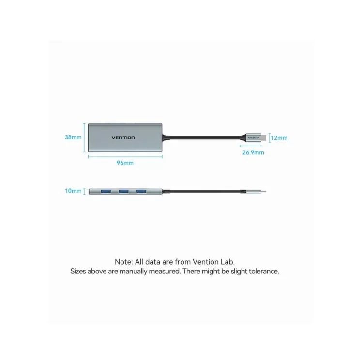 Концентратор Vention USB 3.1 Type-C to HDMI/USB 3.0x3/SD/TF/PD 100W 7-in-1 (TOPHB) - фото 12