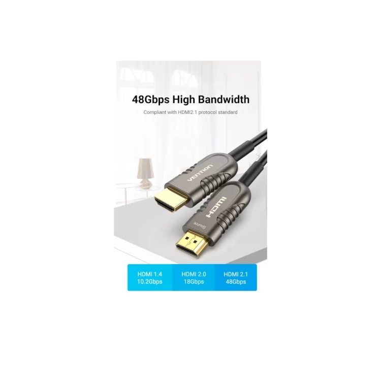 Кабель мультимедийный HDMI to HDMI 60.0m V2.1 Optical 8K 60Hz 48Gbps Dolby 7.1 TPE Black Metal Type Vention (AAZBAE) характеристики - фотография 7