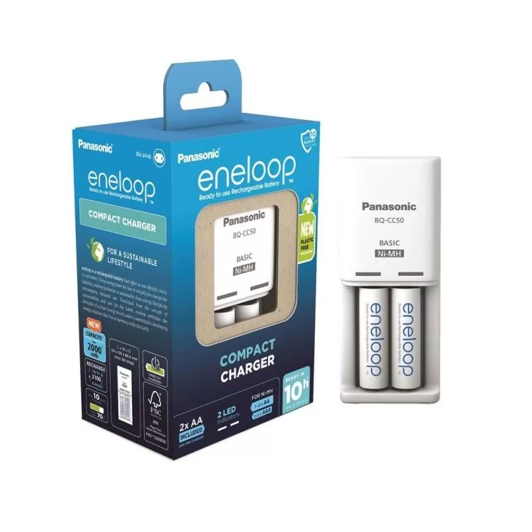 Зарядное устройство для аккумуляторов Panasonic Compact Charger + Eneloop 2AA 2000 mAh (K-KJ50MCD20E) - фотография 2