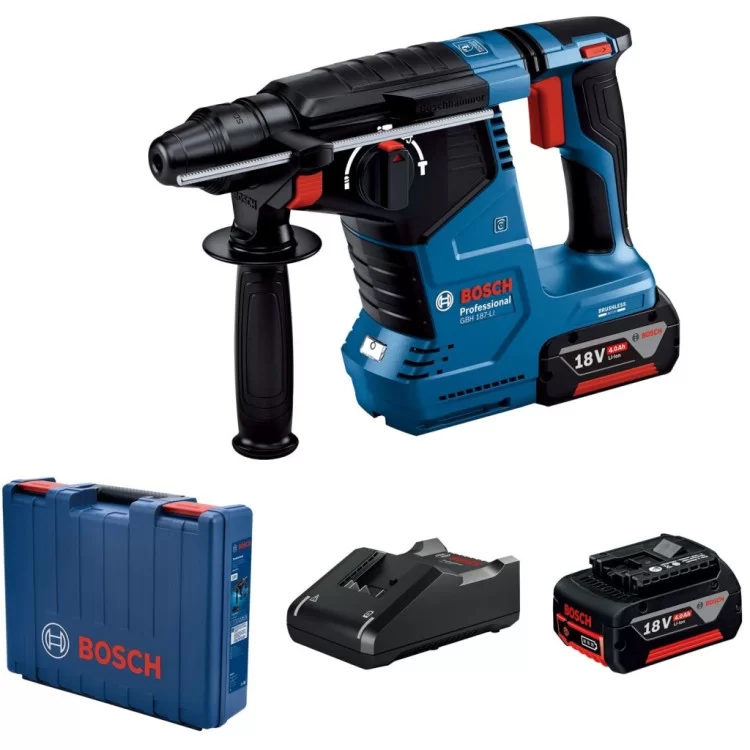 Перфоратор Bosch GBH 187-LI Professional 2*18 В 5 Ач, SDS-Plus, 2.4 Дж, 980 об/х (0.611.923.021)