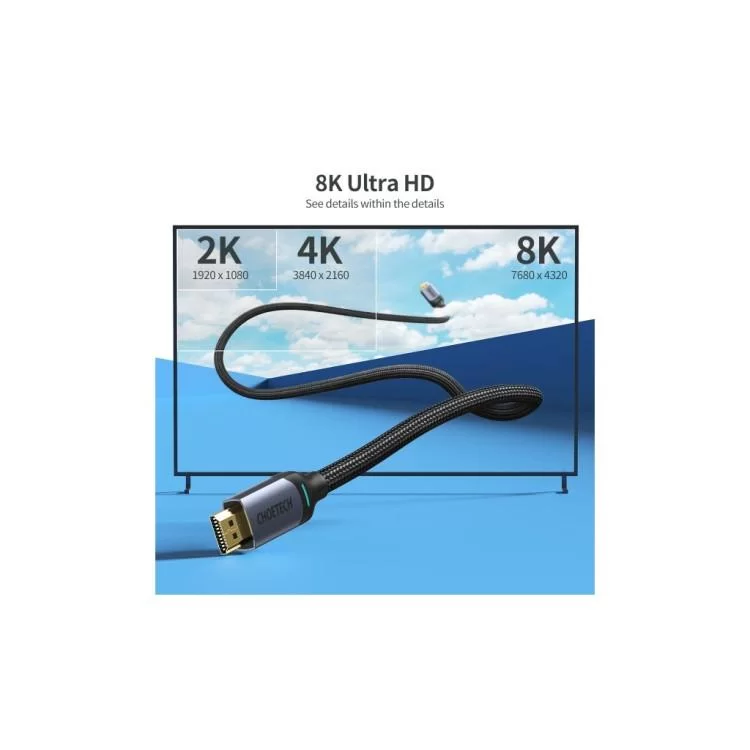 в продажу Кабель мультимедійний HDMI to HDMI 2.0m V.2.1 8K 60Hz HDR10 HLG 48Gbps YUV 444 Choetech (XHH01-BK) - фото 3