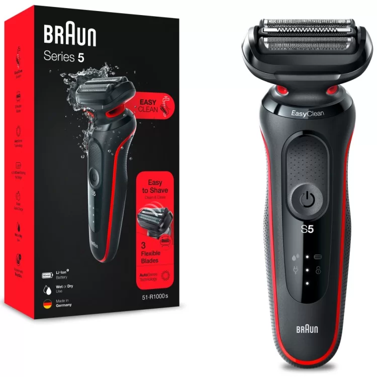 Електробритва Braun Series 5 51-R1000s BLACK / RED ціна 5 778грн - фотографія 2