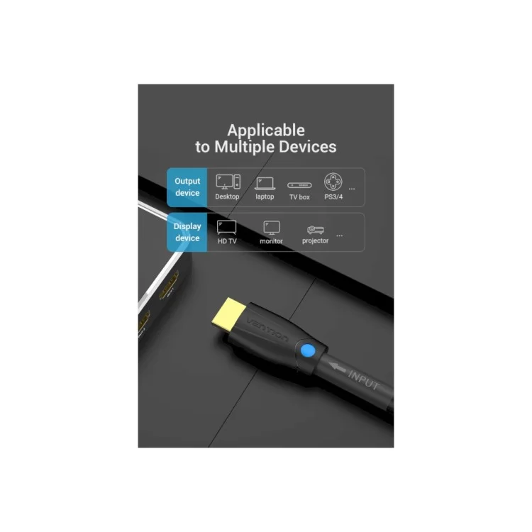 Кабель мультимедійний HDMI to HDMI 8.0m V2.0 Engineering 4K 60Hz 18Gbps HD 7.1 PVC Black Vention (AAMBK) інструкція - картинка 6