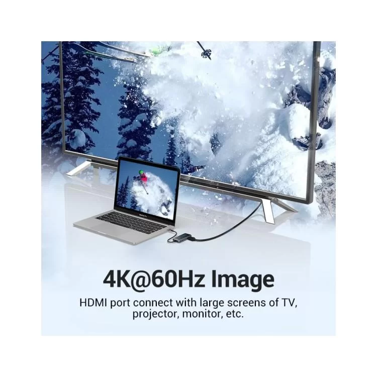 Концентратор Vention USB 3.1 Type-C to HDMI 4K60Hz/USB 3.0х3/RJ45/PD 87W 6-in-1 Mirrored Surface (TFFHB) відгуки - зображення 5