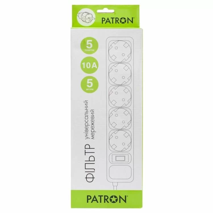 Сетевой фильтр питания Patron 5.0 m3*1mm2 (SP-1055) 5 розеток BLACK (EXT-PN-SP-1055) - фотография 2