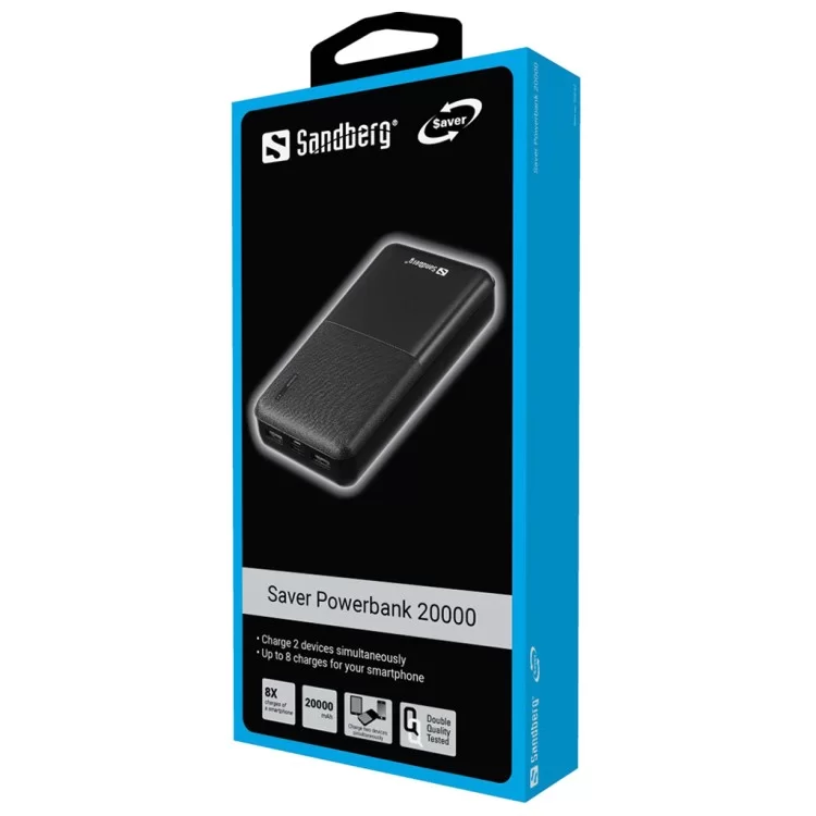 Батарея универсальная Sandberg 20000mAh, Saver, USB-C, Micro-USB, output: USB-A*2 Total 5V/2.4A (320-42) цена 1 868грн - фотография 2