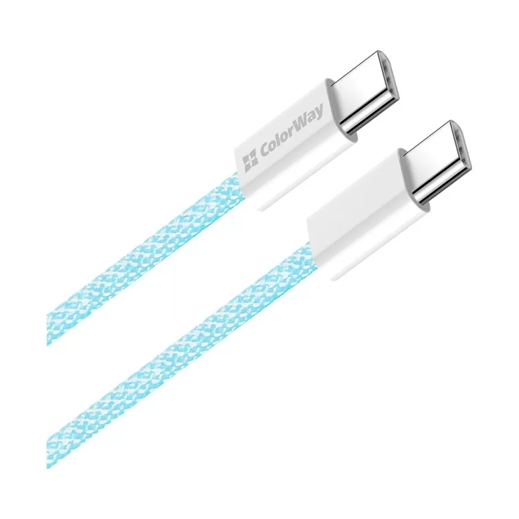 Дата кабель USB-C to USB-C 1.0m 60W 3.0А blue ColorWay (CW-CBPDCC061-BL) ціна 237грн - фотографія 2