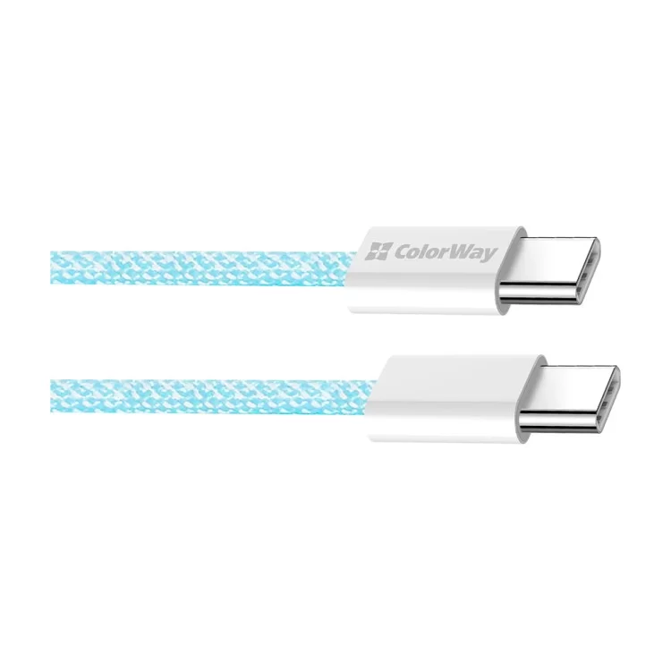 в продажу Дата кабель USB-C to USB-C 1.0m 60W 3.0А blue ColorWay (CW-CBPDCC061-BL) - фото 3