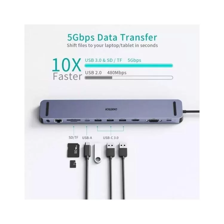 продаємо Концентратор Choetech USB-C 11-in-1 (HUB-M20-GY) в Україні - фото 4