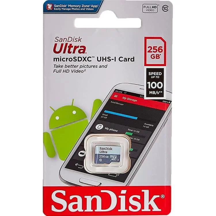 Карта памяти SanDisk 256GB microSDXC class 10 UHS-I Ultra (SDSQUNR-256G-GN3MN) цена 1 437грн - фотография 2