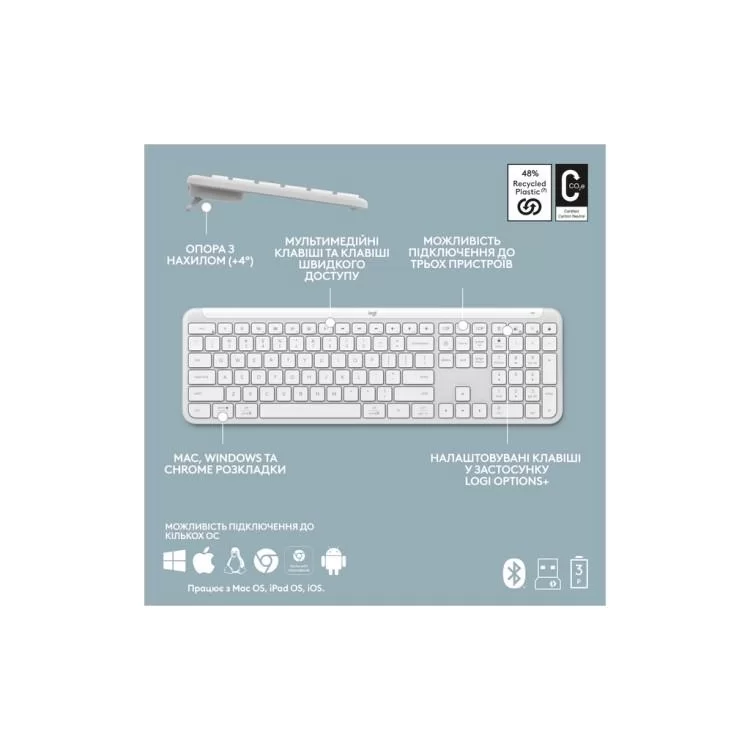 Комплект Logitech MK950 Bluetooth/Wireles UA Off-White (920-012491) обзор - фото 8