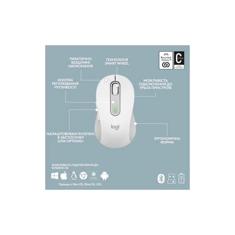 Комплект Logitech MK950 Bluetooth/Wireles UA Off-White (920-012491) - фото 9