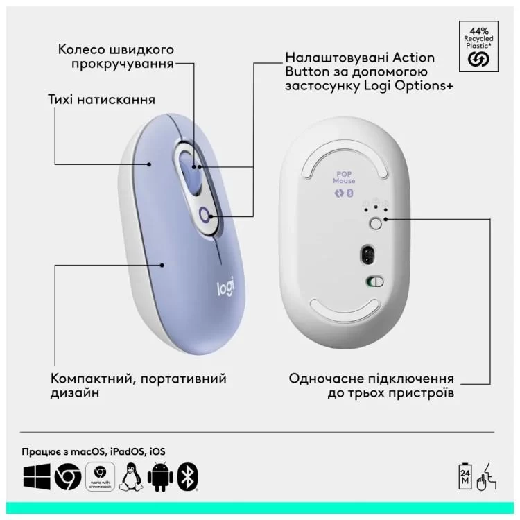 Мышка Logitech POP Mouse With Emoji Bluetooth Lilac (910-007414) - фото 11