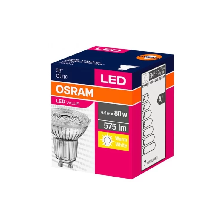 Лампочка Osram LED VALUE GU10 6.9-80W 3000K 230V PAR16 (4058075096646) ціна 128грн - фотографія 2