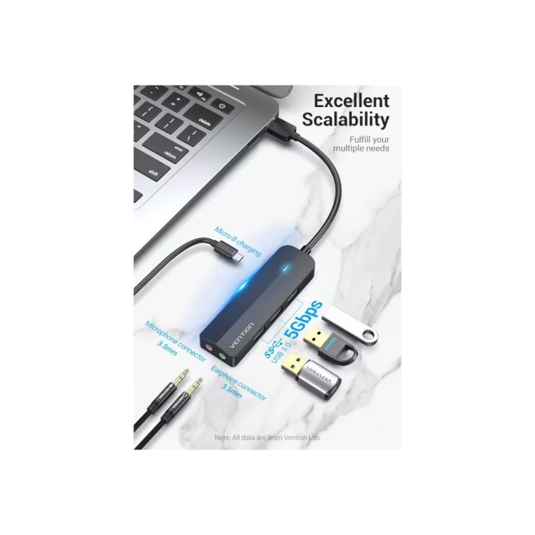 Концентратор Vention USB 3.0 to 3хUSB 3.0/2хTRS Audio/USB Micro 1.0m (CHIBF) - фото 9