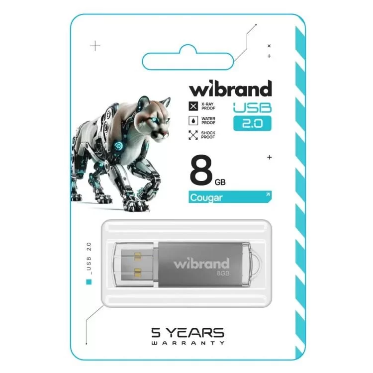 USB флеш накопичувач Wibrand 8GB Cougar Silver USB 2.0 (WI2.0/CU8P1S) ціна 181грн - фотографія 2