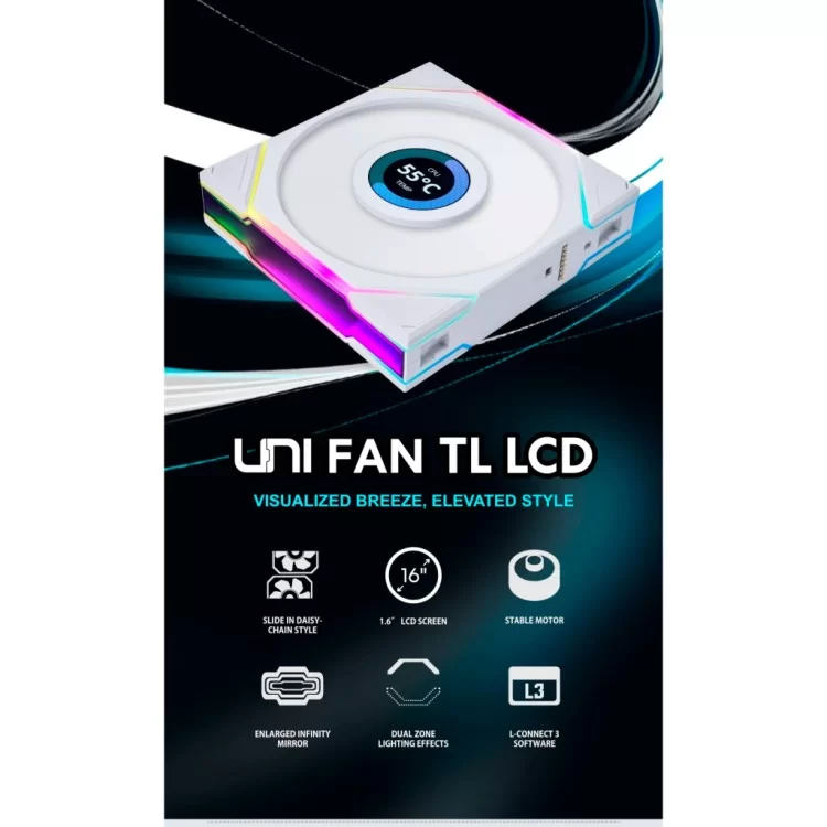 Кулер для корпуса Lian Li Reverse TL LCD 120-3, Black (G99.12RTLLCD3B.00) - фото 9