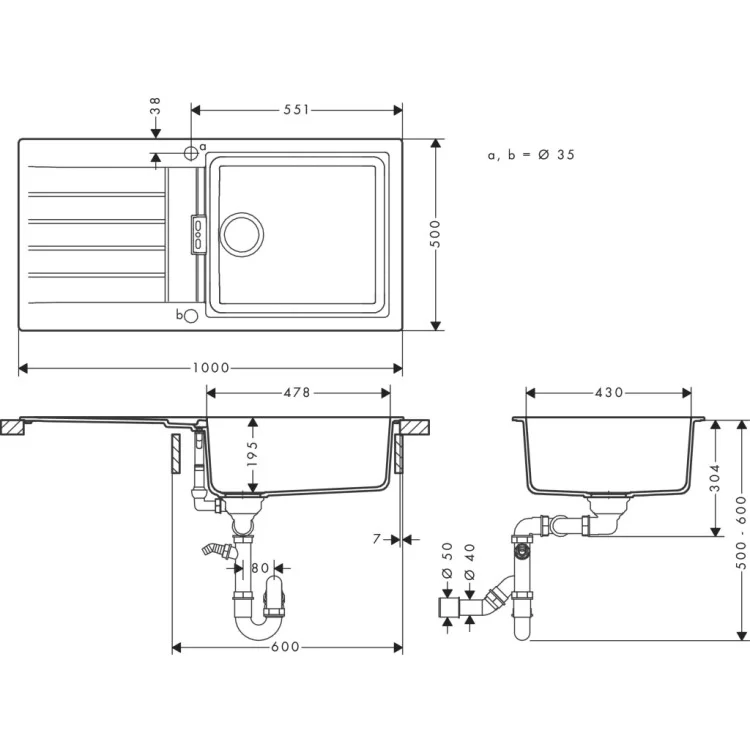 Мойка кухонная Hansgrohe S520-F480 (43358170) цена 32 918грн - фотография 2