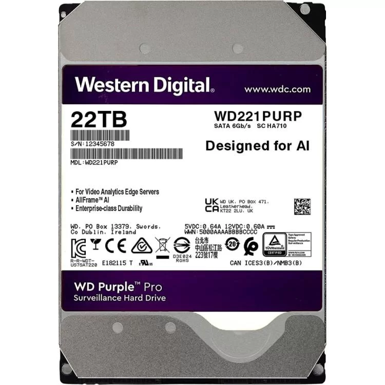 Жорсткий диск 3.5" 22TB WD (WD221PURP)