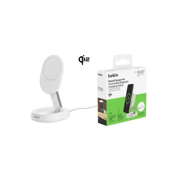 Зарядное устройство Belkin 15W Magnetic Stand Qi2 white (WIA008BTWH)