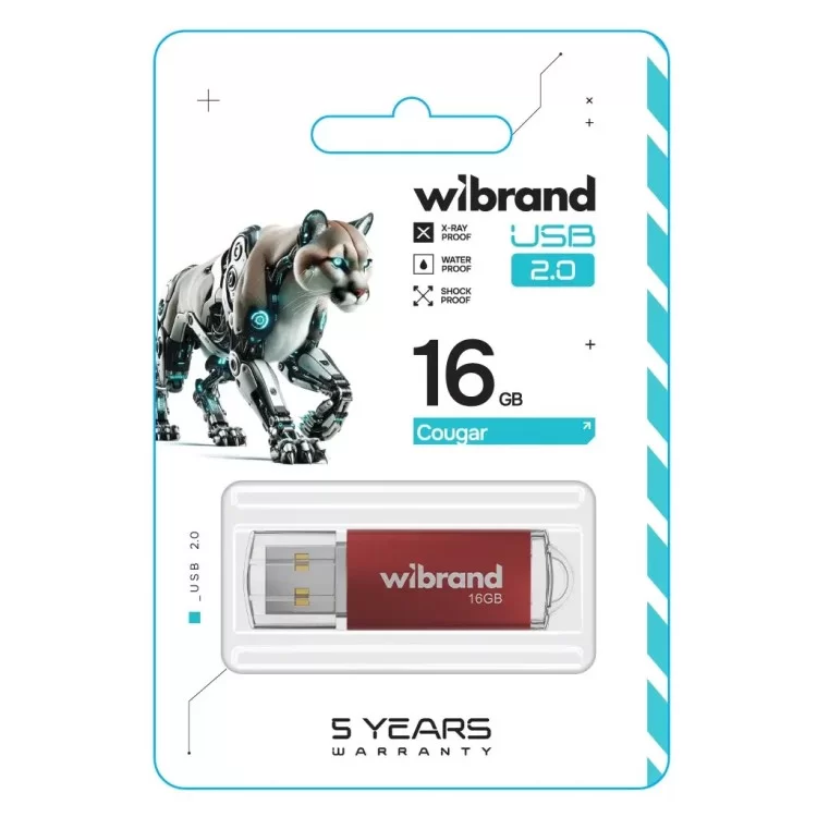 USB флеш накопичувач Wibrand 16GB Cougar Red USB 2.0 (WI2.0/CU16P1R) ціна 208грн - фотографія 2