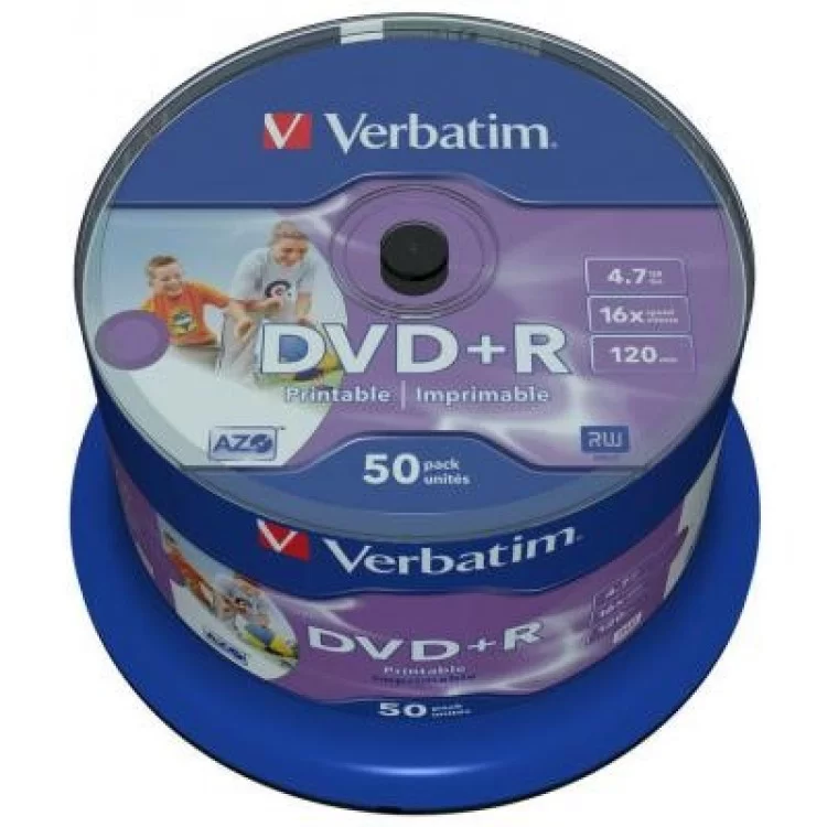 Диск DVD Verbatim 4.7Gb 16X CakeBox 50штWidePrintable (43512) цена 1 259грн - фотография 2