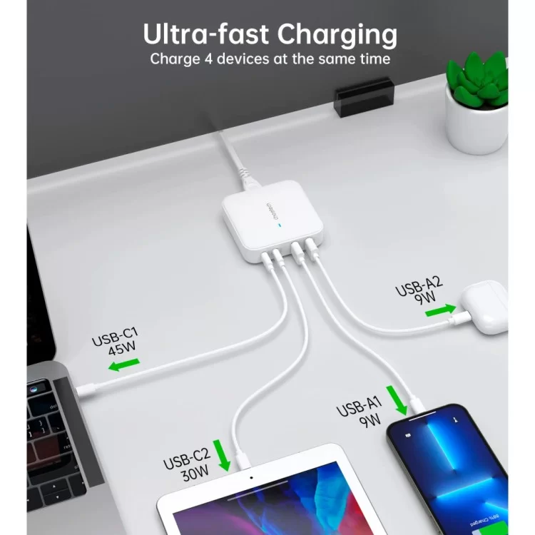 Зарядний пристрій Choetech GaN 2 USB-A / 2 USB-C 100W QC3.0/PD/PPS (PD8008-EU-WH) інструкція - картинка 6