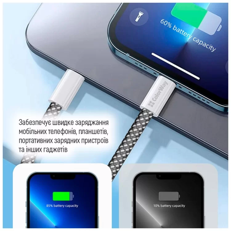 Дата кабель USB-C to Lightning 1.0m 27W black ColorWay (CW-CBPDCL061-BK) - фото 12