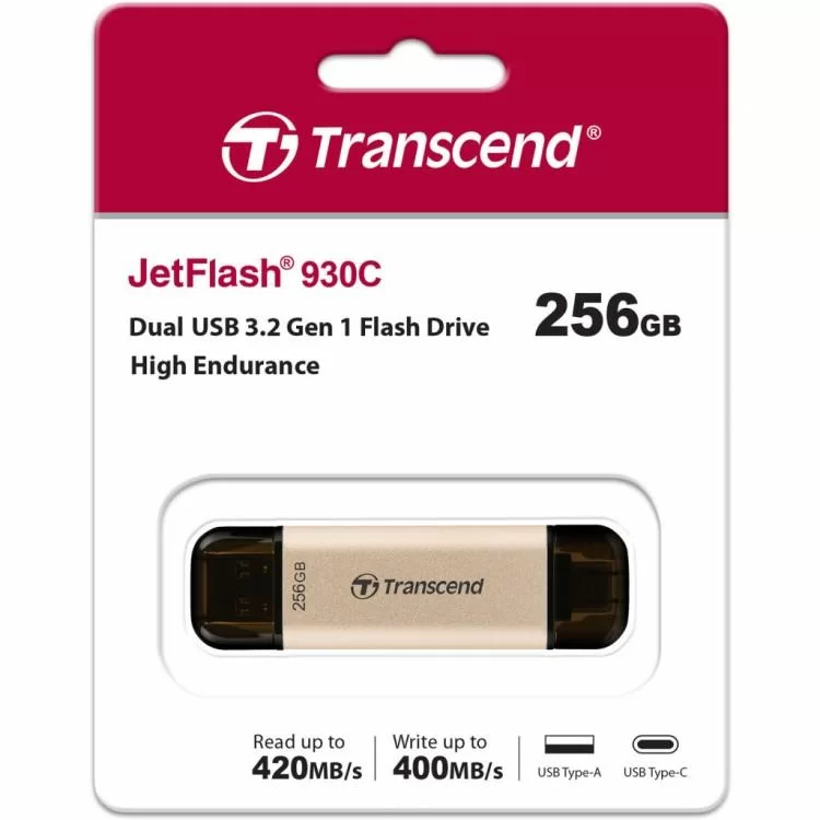 USB флеш накопитель Transcend 256GB JetFlash 930 Gold-Black USB 3.2/Type-C (TS256GJF930C) обзор - фото 8