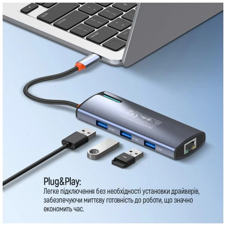 Порт-реплікатор ColorWay Docking Station USB-C 6-в-1 Type C PD 100W/USB3.0х3/HDMI 4К/RJ45 (CW-HUB02) - фото 11