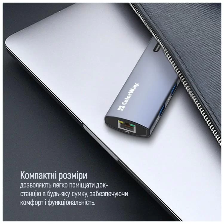 Порт-реплікатор ColorWay Docking Station USB-C 6-в-1 Type C PD 100W/USB3.0х3/HDMI 4К/RJ45 (CW-HUB02) - фото 12