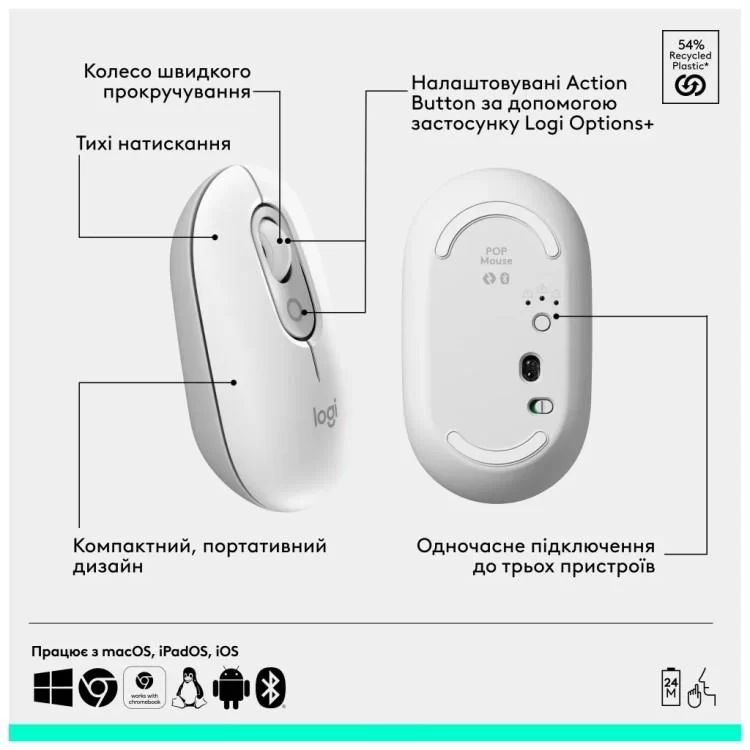 Мышка Logitech POP Mouse With Emoji Bluetooth Off-White (910-007411) - фото 11