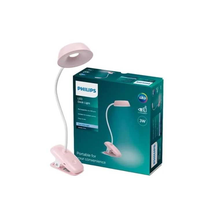 Настольная лампа Philips Donutclip 3Вт 4000K 1200мАг USB-A рожевий (929003179607) цена 1 534грн - фотография 2