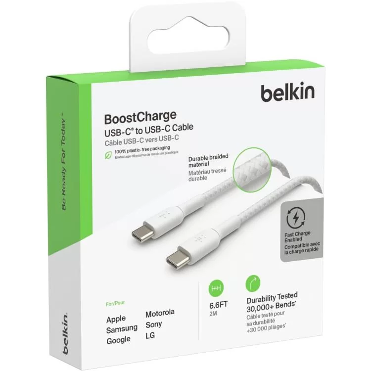 Дата кабель USB-C to USB-C 2.0m 60W White Belkin (CAB004BT2MWH) - фото 15