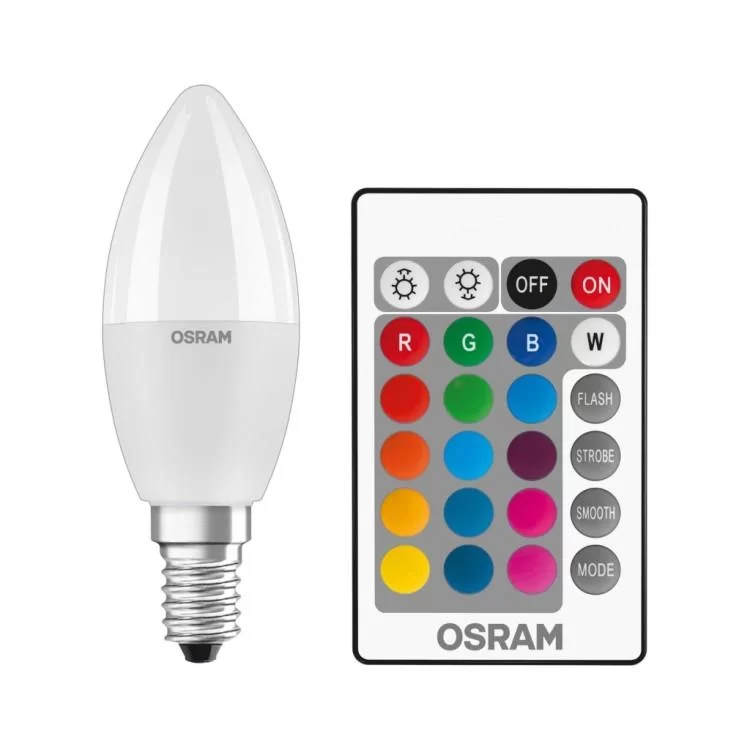 Лампочка Osram LED В40 4.5W 470Lm 2700К+RGB E14 пульт ДУ (4058075430853) ціна 346грн - фотографія 2