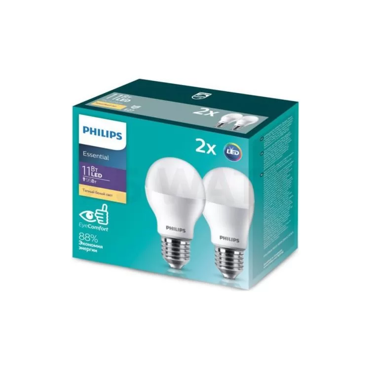 Лампочка Philips ESSLEDBulb 11W E27 3000K 230V 2CT/6 RCA (929001900227) ціна 240грн - фотографія 2