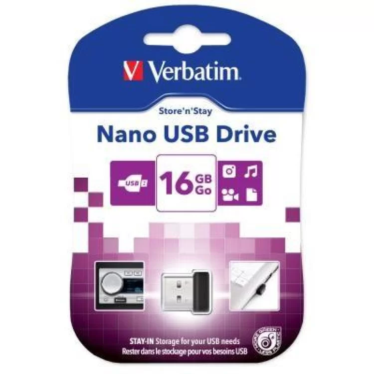 USB флеш накопичувач Verbatim 16GB Store 'n' Stay Nano Black USB 2.0 (97464) ціна 238грн - фотографія 2