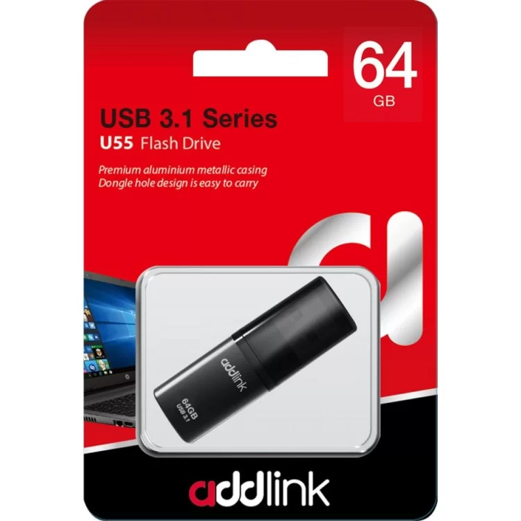 USB флеш накопичувач AddLink 64GB U55 Black USB 3.1 (ad64GBU55B3) ціна 544грн - фотографія 2