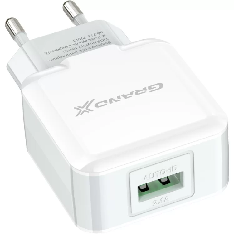 в продаже Зарядное устройство Grand-X USB 5V 2,1A White + cable USB -> micro USB, Cu (CH-03UMW) - фото 3