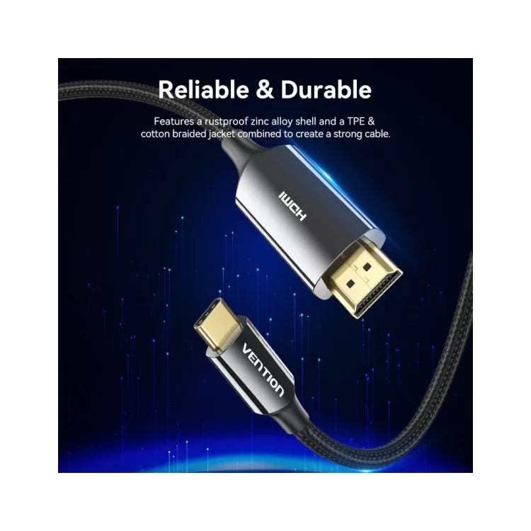 в продаже Кабель мультимедийный USB-C 3.1 to HDMI 1.8m 8K 60 Гц Zinc Alloy TPE Black Vention (CRCBAC) - фото 3